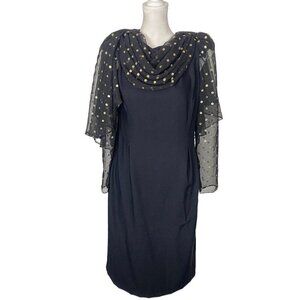 MAYA JORNOT for Michael Marcella Gold Polka Dot Dress Sheer Sleeve Black 8 hg-9
